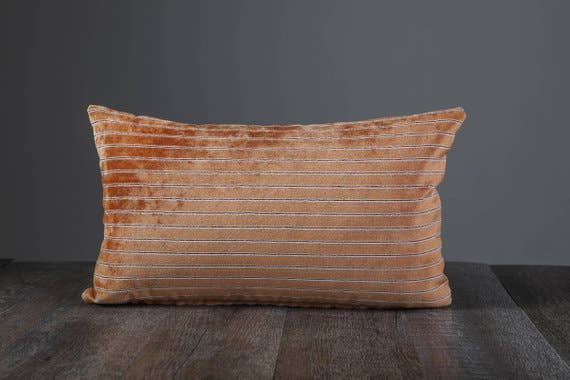 Orange Velvet Pinstripe Lumbar Pillow