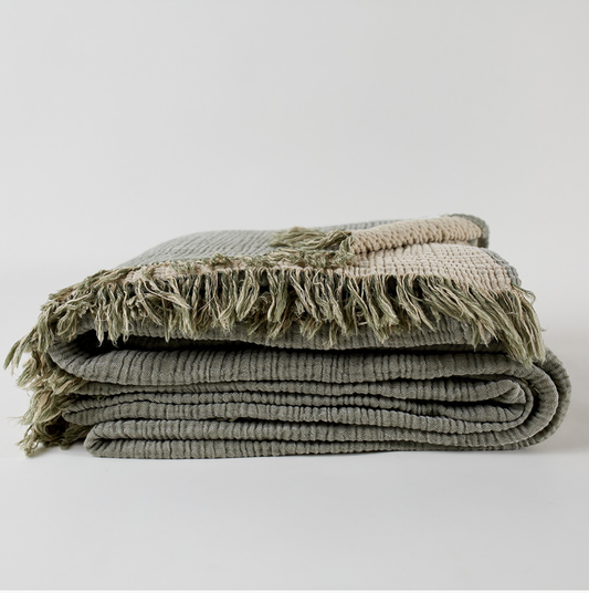 Turkish Cotton Throw Cover | Olive/Clay